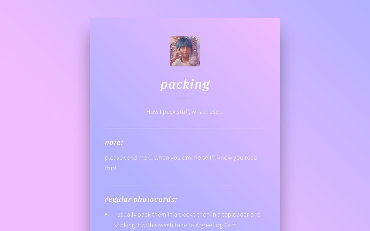 Carrd profile picture for @packing